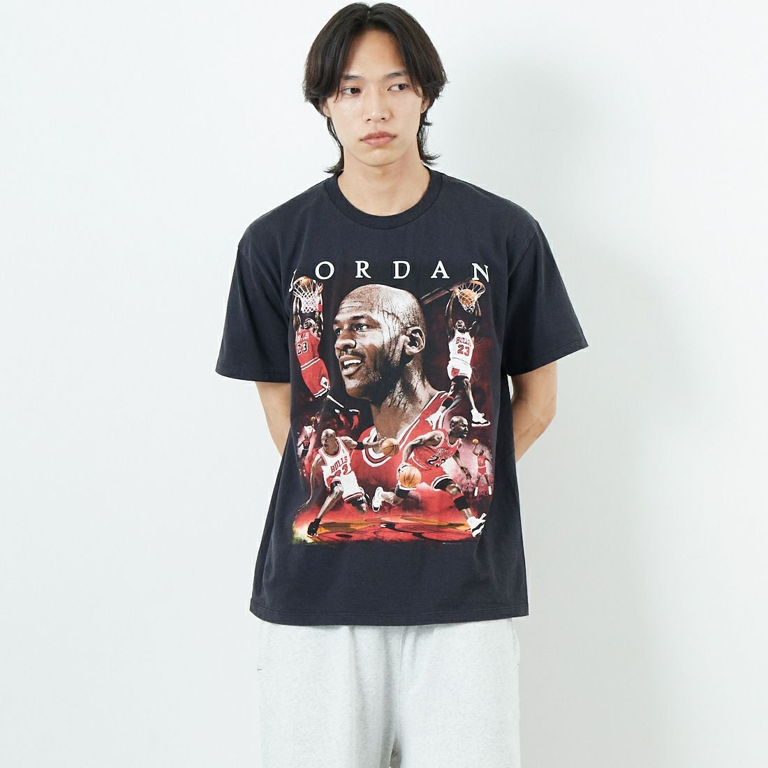 THRIFTY LOOK [スリフティールック] マイケルジョーダンTシャツ [TL24S076-B2] BLACK2 &&モデル身長：179cm 着用サイズ：L&&