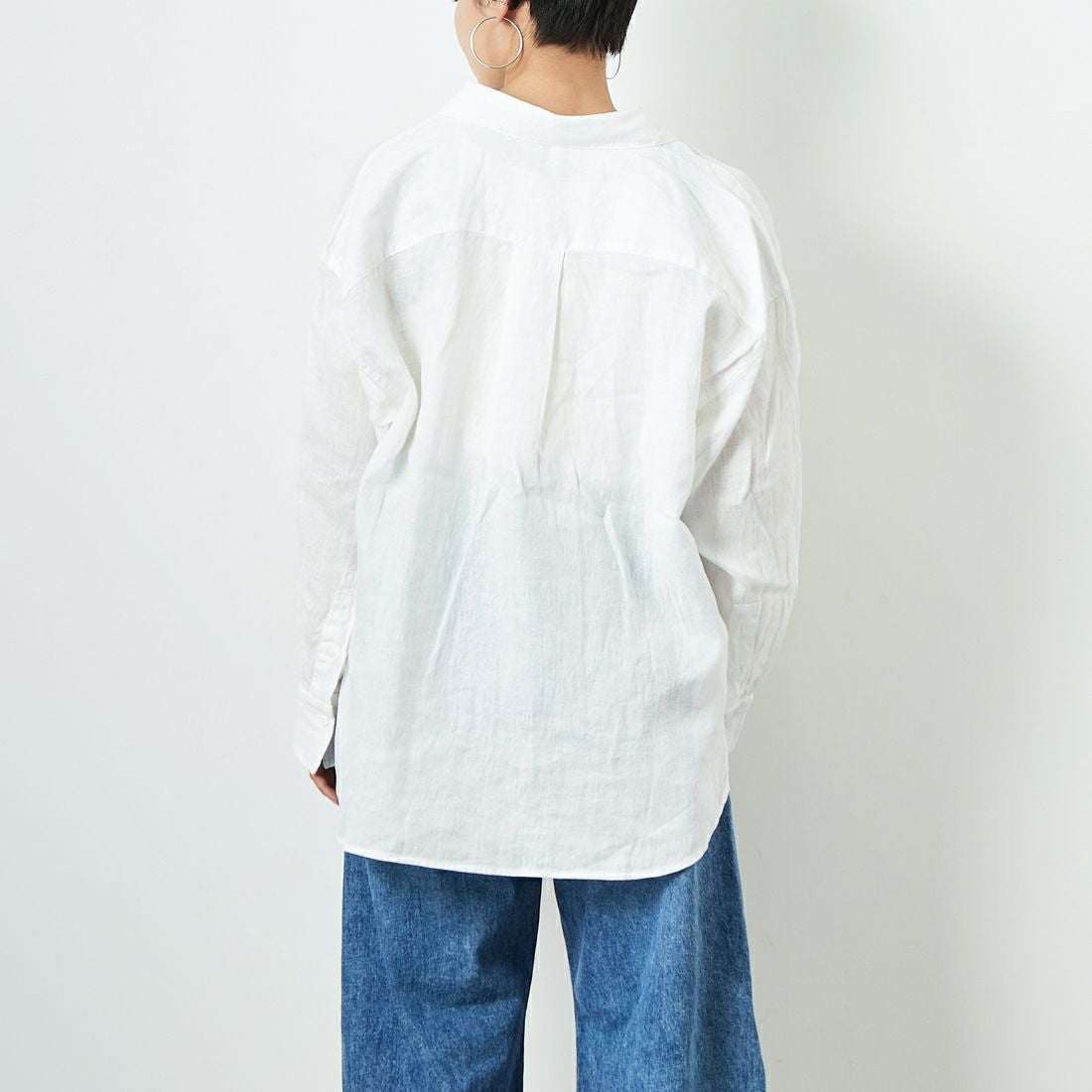 Jeans Factory Clothes [ジーンズファクトリークローズ] ロングスリーブ リネンシャツ [LFE101] WHITE &&モデル身長：160cm 着用サイズ：F&&