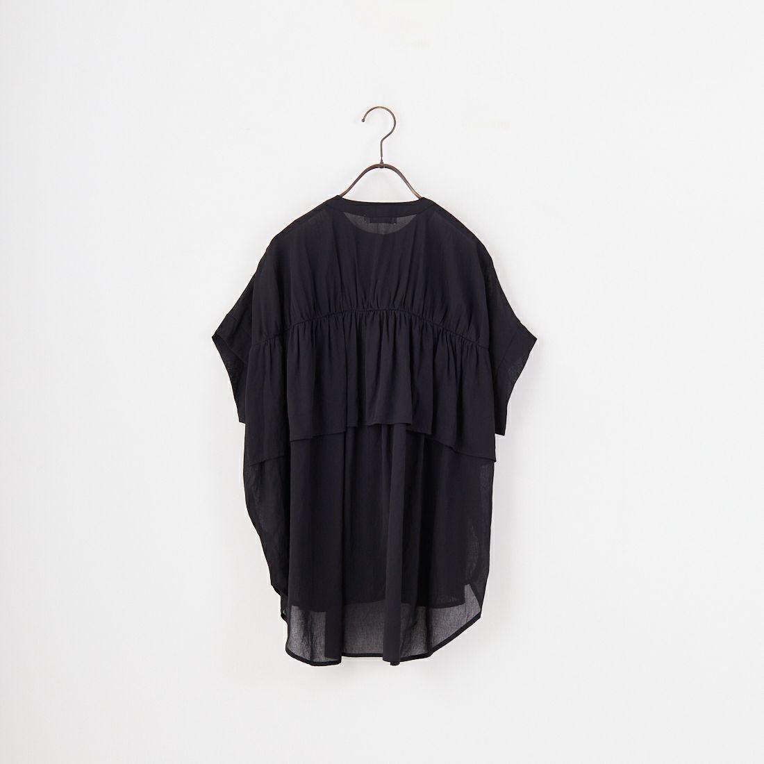 Jf Ready Made [ジェイエフレディメイド] 麻調シアーフリルギャザーブラウス [4125250] ﾌﾞﾗｯｸ