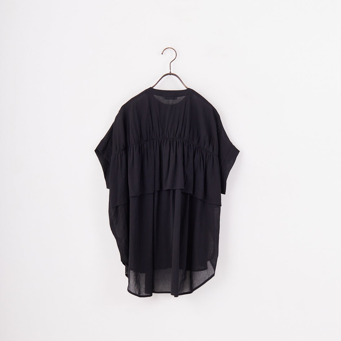 Jf Ready Made [ジェイエフレディメイド] 麻調シアーフリルギャザーブラウス [4125250] ﾌﾞﾗｯｸ