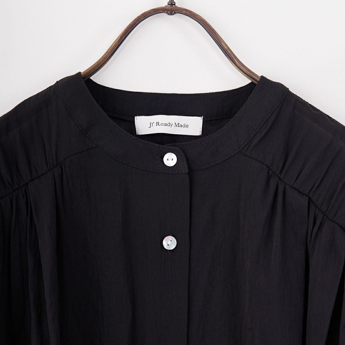 Jf Ready Made [ジェイエフレディメイド] 麻調シアーフリルギャザーブラウス [4125250] ﾌﾞﾗｯｸ