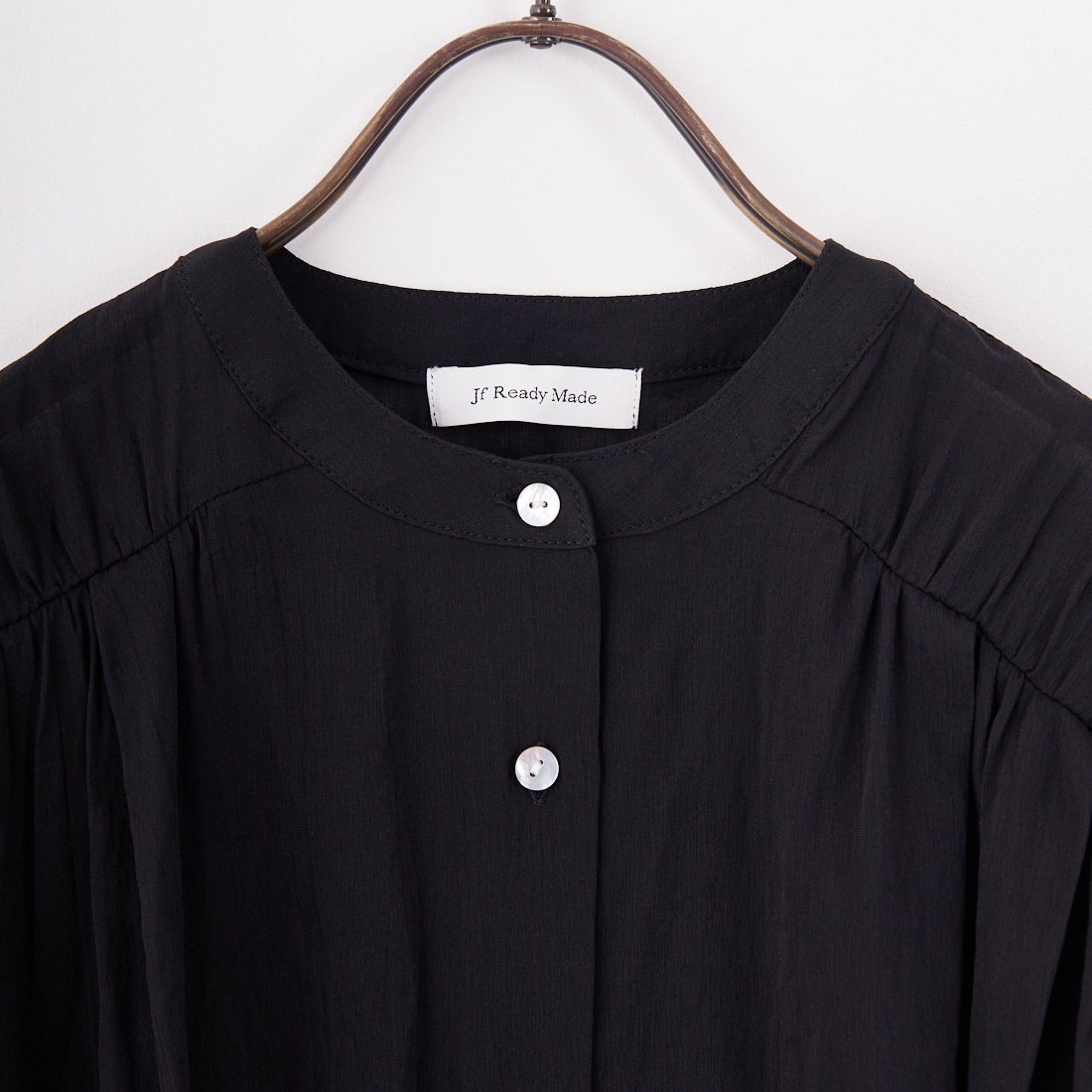 Jf Ready Made [ジェイエフレディメイド] 麻調シアーフリルギャザーブラウス [4125250] ﾌﾞﾗｯｸ