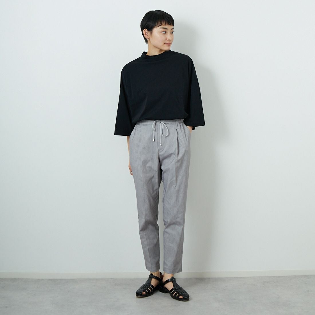 Jeans Factory Clothes [ジーンズファクトリークローズ] バックラッシュリネンパンツ [21255052] 002 ｸﾞﾚｰｽﾄ &&モデル身長：160cm 着用サイズ：38&&