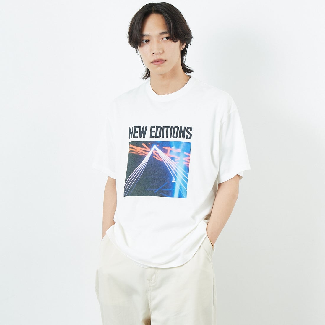 Name. [ネーム] ルーズフィットTシャツ [NMCU-039] WHITE &&モデル身長：179cm 着用サイズ：0&&