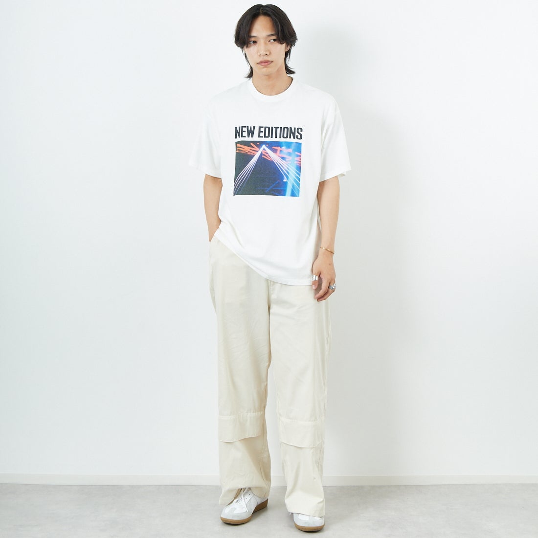 Name. [ネーム] ルーズフィットTシャツ [NMCU-039] WHITE &&モデル身長：179cm 着用サイズ：0&&