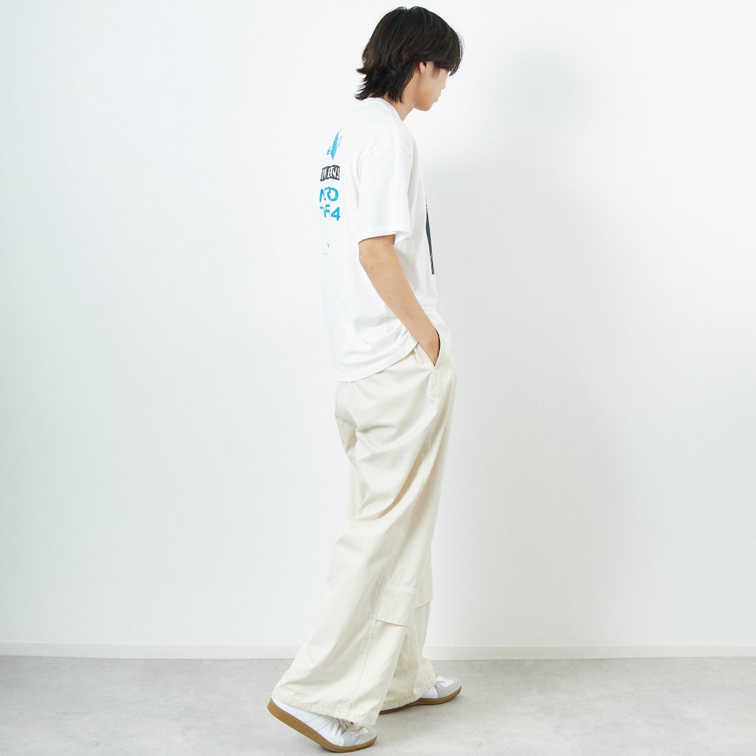 Name. [ネーム] ルーズフィットTシャツ [NMCU-039] WHITE &&モデル身長：179cm 着用サイズ：0&&