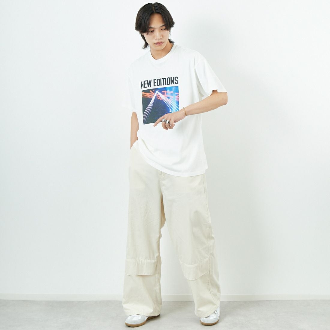 Name. [ネーム] ルーズフィットTシャツ [NMCU-039] WHITE &&モデル身長：179cm 着用サイズ：0&&