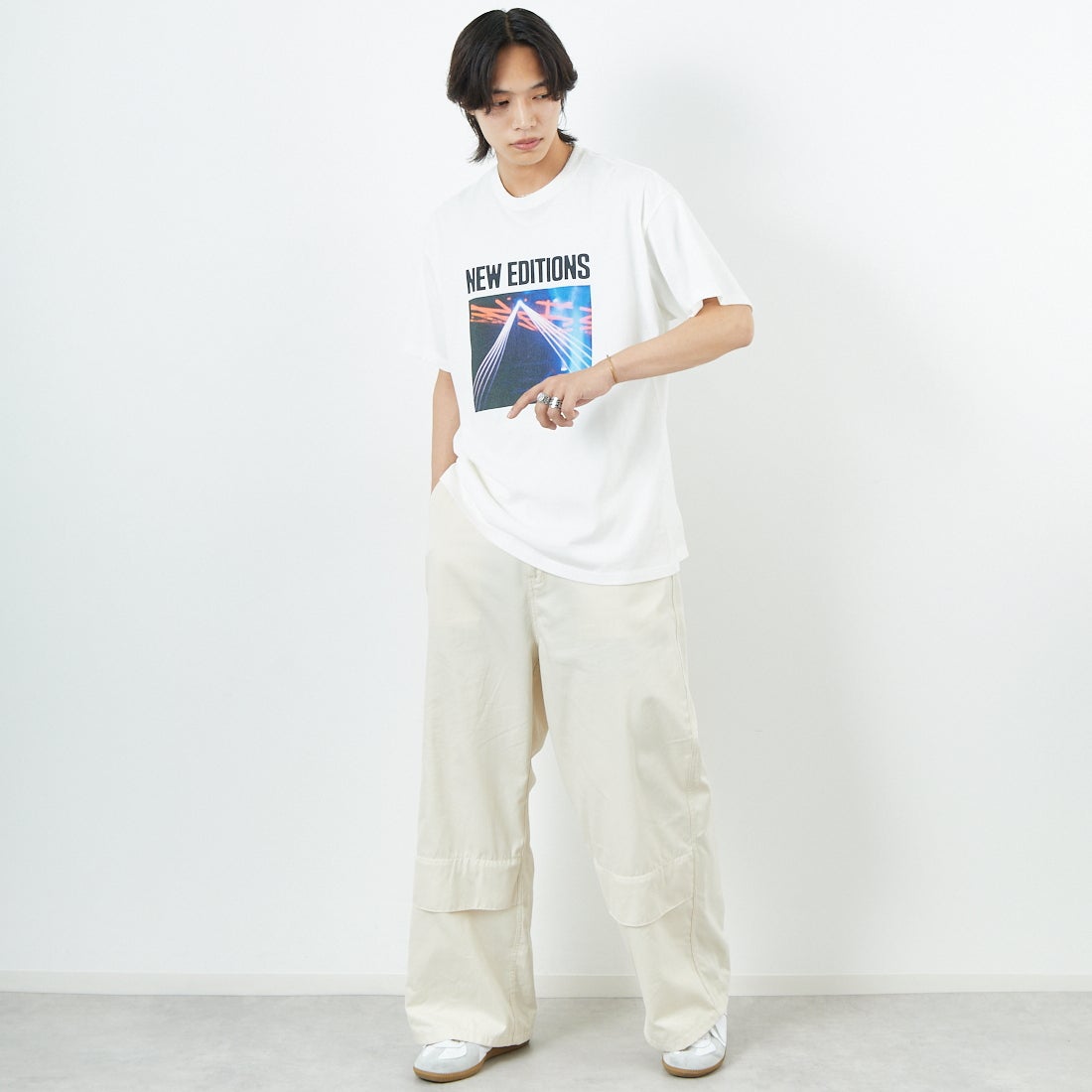 Name. [ネーム] ルーズフィットTシャツ [NMCU-039] WHITE &&モデル身長：179cm 着用サイズ：0&&
