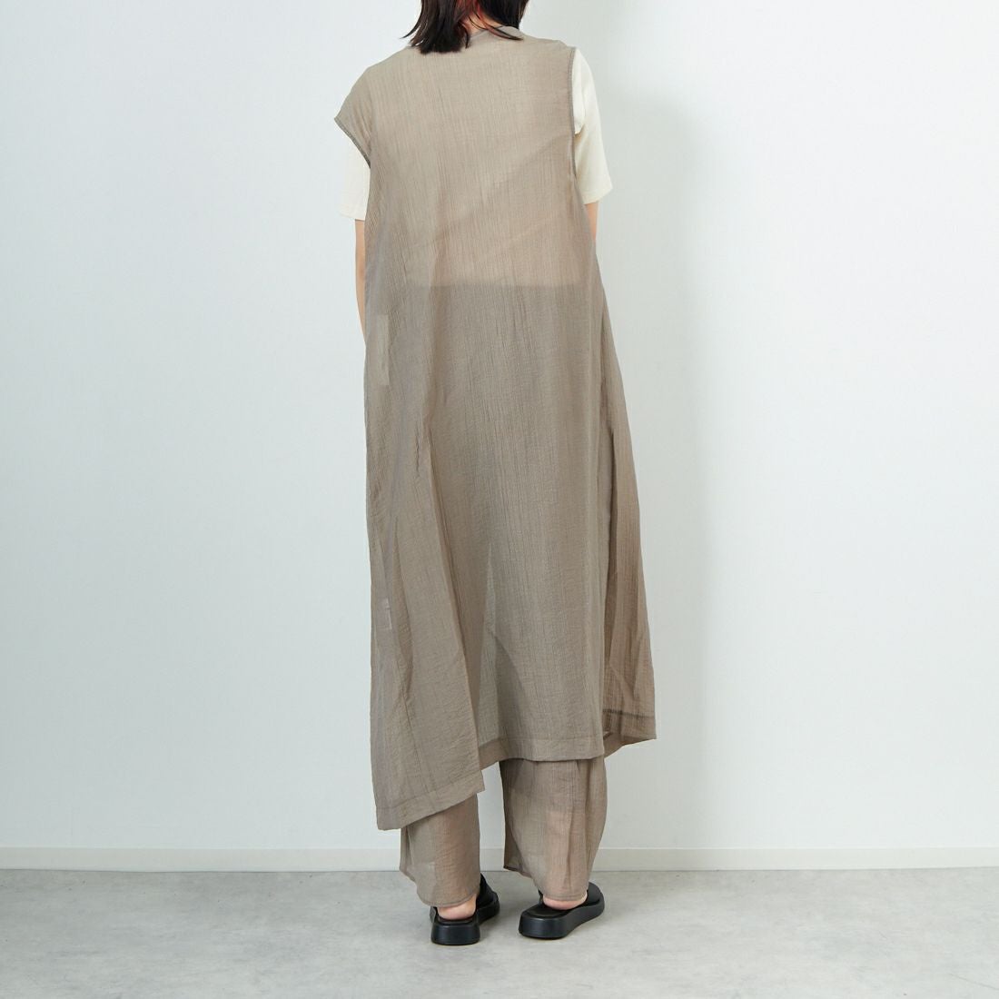 CLOCHE [クロシェ] 楊柳シアーロングジレ [51285724] ﾓｶ &&モデル身長：167cm 着用サイズ：2&&