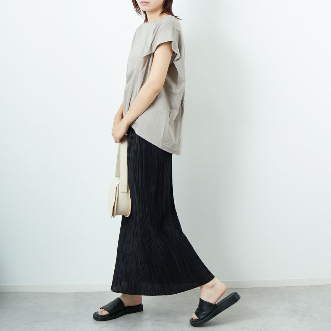 Jf Ready Made [ジェイエフレディメイド] ウエストギャザーシルケットTシャツ [3101104] 714 ｸﾞﾚｰﾍﾞ &&モデル身長：167cm 着用サイズ：F&&