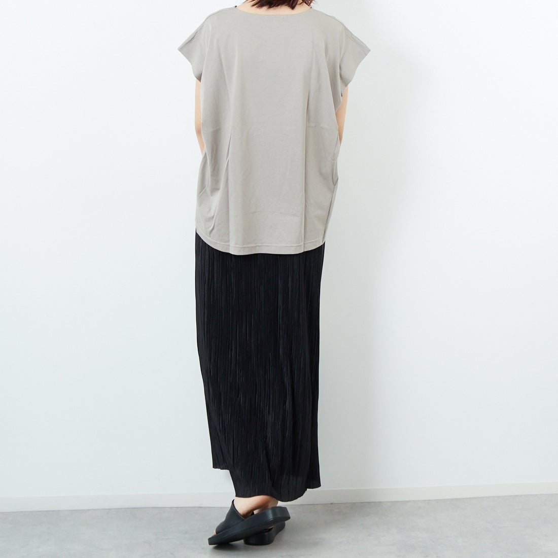 Jf Ready Made [ジェイエフレディメイド] ウエストギャザーシルケットTシャツ [3101104] 714 ｸﾞﾚｰﾍﾞ &&モデル身長：167cm 着用サイズ：F&&