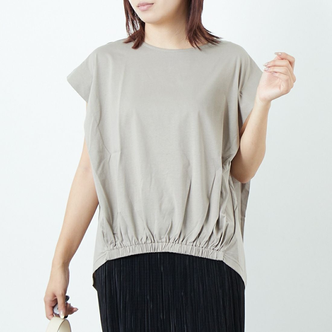 Jf Ready Made [ジェイエフレディメイド] ウエストギャザーシルケットTシャツ [3101104] 714 ｸﾞﾚｰﾍﾞ &&モデル身長：167cm 着用サイズ：F&&