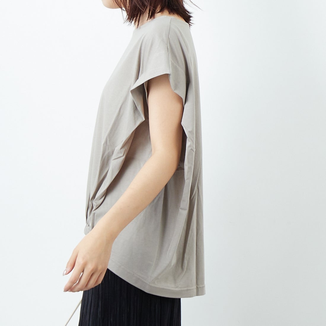 Jf Ready Made [ジェイエフレディメイド] ウエストギャザーシルケットTシャツ [3101104] 714 ｸﾞﾚｰﾍﾞ &&モデル身長：167cm 着用サイズ：F&&