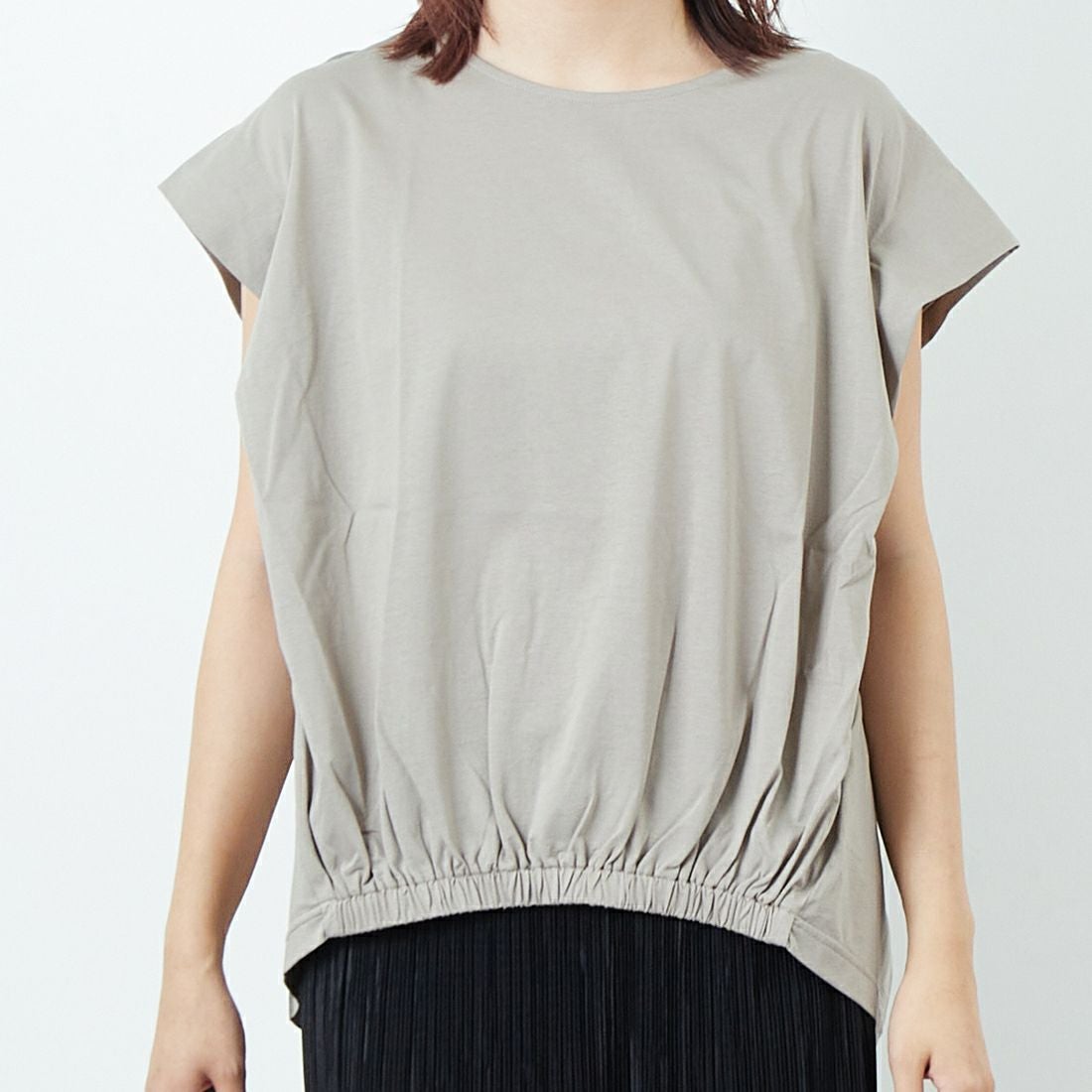 Jf Ready Made [ジェイエフレディメイド] ウエストギャザーシルケットTシャツ [3101104] 714 ｸﾞﾚｰﾍﾞ &&モデル身長：167cm 着用サイズ：F&&