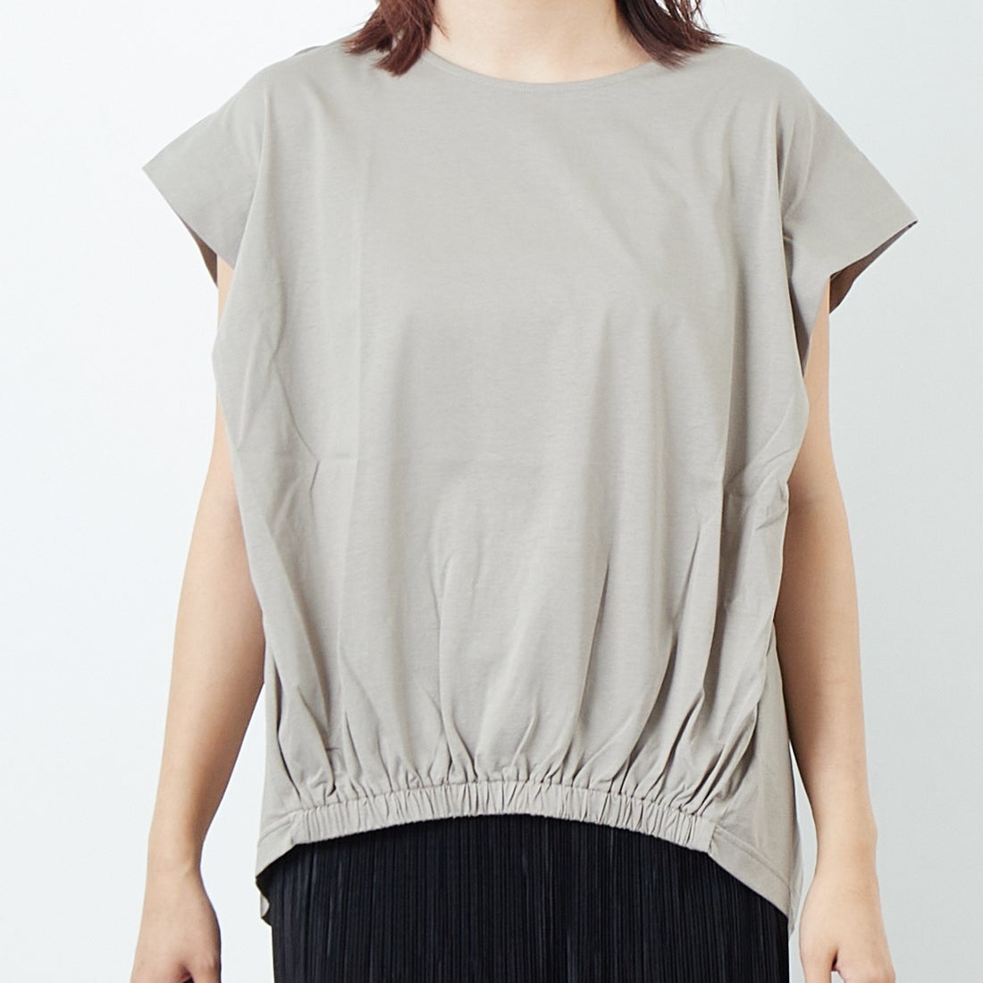 Jf Ready Made [ジェイエフレディメイド] ウエストギャザーシルケットTシャツ [3101104] 714 ｸﾞﾚｰﾍﾞ &&モデル身長：167cm 着用サイズ：F&&