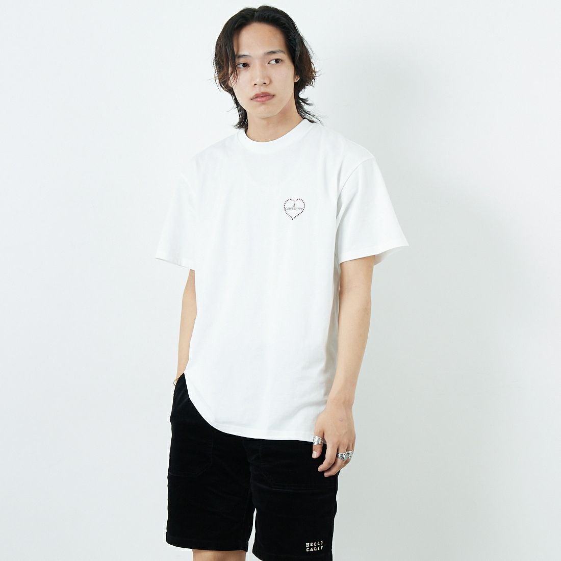 carhartt WIP [カーハートダブリューアイピー] ショートスリーブフロシキTシャツ [I034655] WHITE/RED &&モデル身長：179cm 着用サイズ：M&&