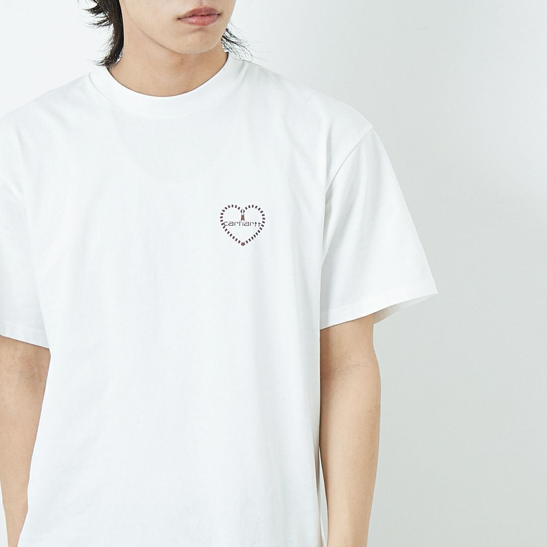 carhartt WIP [カーハートダブリューアイピー] ショートスリーブフロシキTシャツ [I034655] WHITE/RED &&モデル身長：179cm 着用サイズ：M&&