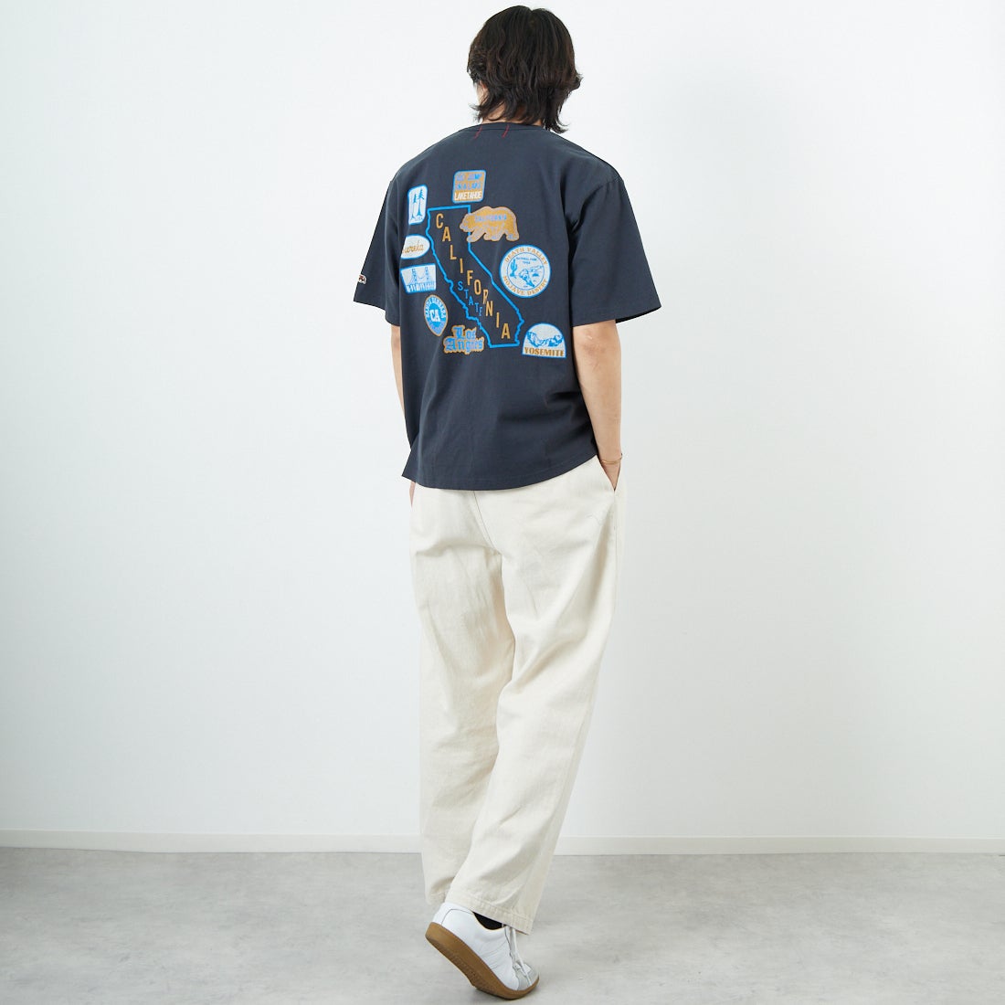 HELLO CALIF [ハローカリフ] 7.1oz天竺プリントTシャツ [HC-252-040] A SUMIKURO &&モデル身長：179cm 着用サイズ：M&&