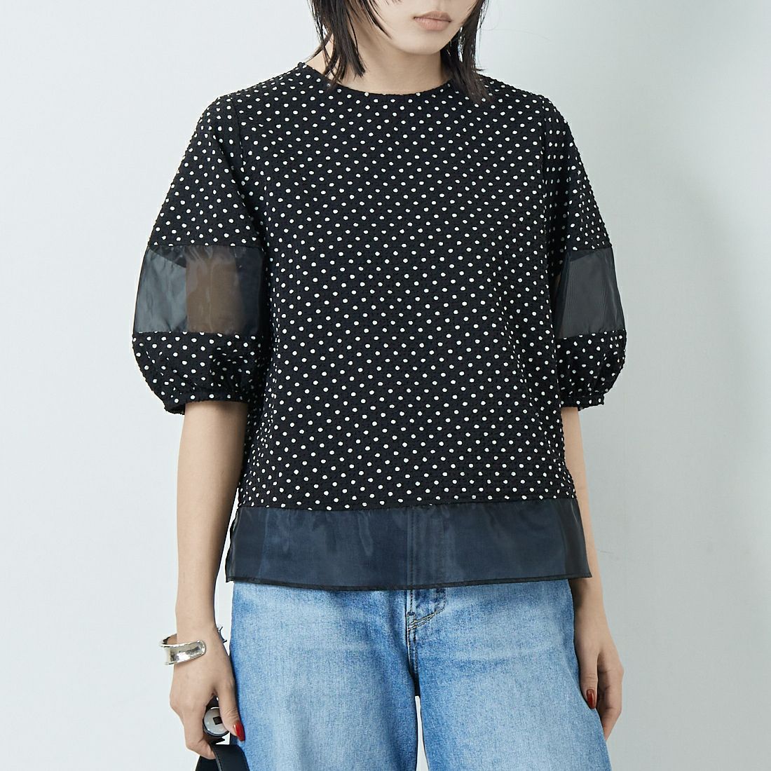 Jf Ready Made [ジェイエフレディメイド] Eサッカープルオーバーブラウス [8556310-01] 03 ﾄﾞｯﾄ &&モデル身長：167cm 着用サイズ：F&&