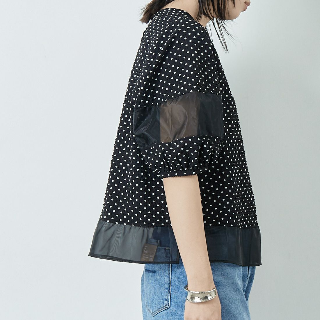 Jf Ready Made [ジェイエフレディメイド] Eサッカープルオーバーブラウス [8556310-01] 03 ﾄﾞｯﾄ &&モデル身長：167cm 着用サイズ：F&&