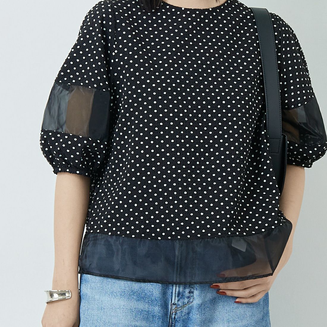 Jf Ready Made [ジェイエフレディメイド] Eサッカープルオーバーブラウス [8556310-01] 03 ﾄﾞｯﾄ &&モデル身長：167cm 着用サイズ：F&&