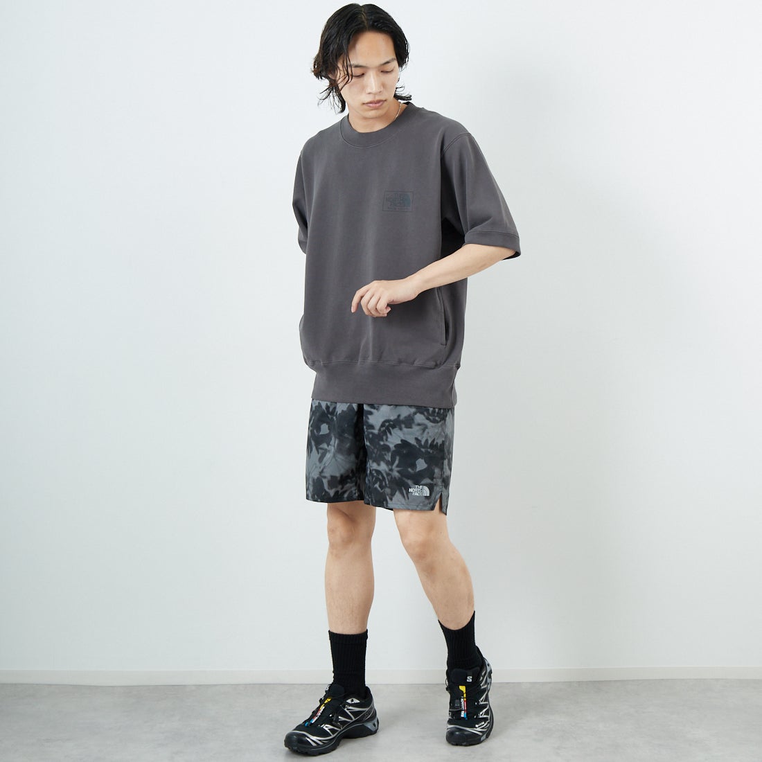 THE NORTH FACE PURPLE LABEL [ザ ノースフェイス パープルレーベル] 11オンスフィールドショートスリーブスウェット [N25SH042] AH AHGRAY &&モデル身長：179cm 着用サイズ：M&&