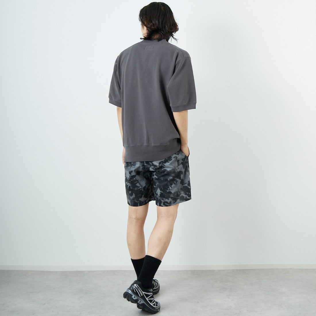 THE NORTH FACE PURPLE LABEL [ザ ノースフェイス パープルレーベル] 11オンスフィールドショートスリーブスウェット [N25SH042] AH AHGRAY &&モデル身長：179cm 着用サイズ：M&&