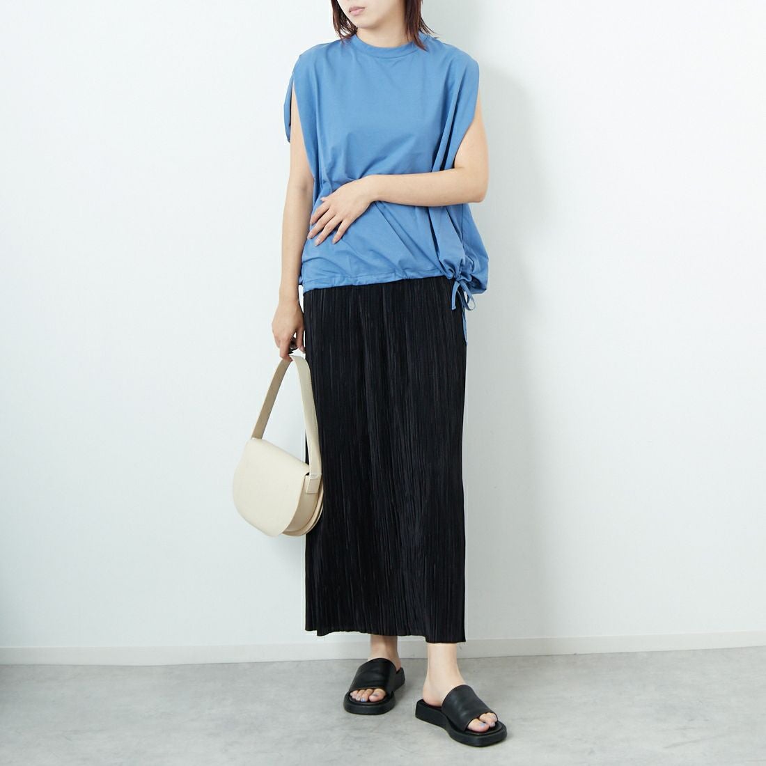 Jf Ready Made [ジェイエフレディメイド] シルケットドロストノースリーブトップス [3101107] 501 ﾌﾞﾙｰ &&モデル身長：167cm 着用サイズ：&&