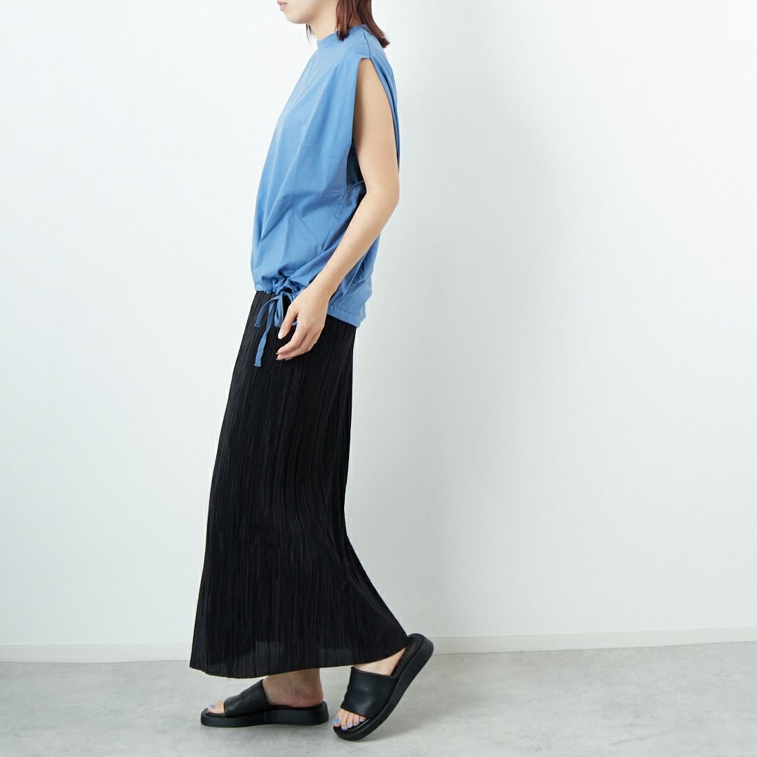 Jf Ready Made [ジェイエフレディメイド] シルケットドロストノースリーブトップス [3101107] 501 ﾌﾞﾙｰ &&モデル身長：167cm 着用サイズ：&&