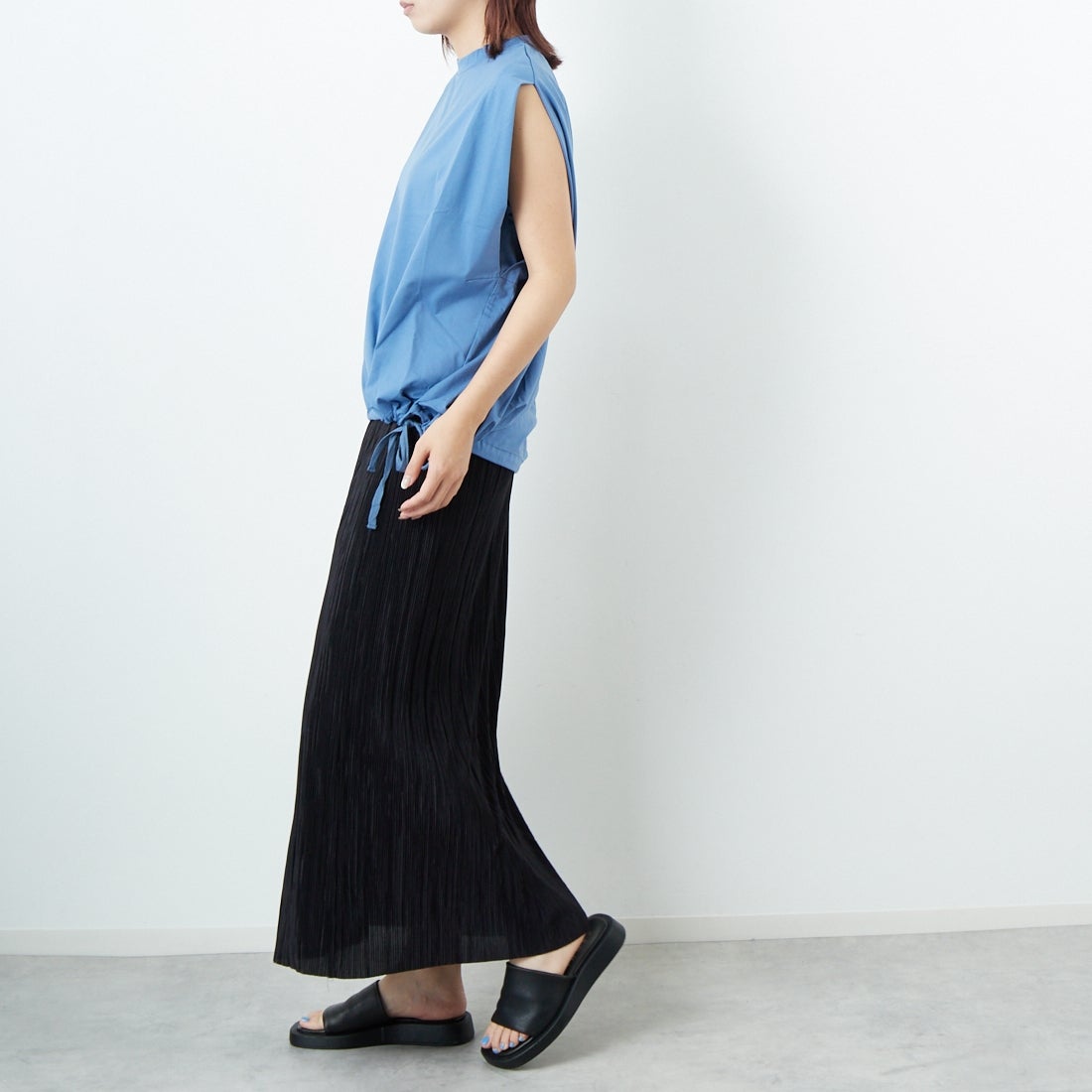 Jf Ready Made [ジェイエフレディメイド] シルケットドロストノースリーブトップス [3101107] 501 ﾌﾞﾙｰ &&モデル身長：167cm 着用サイズ：&&