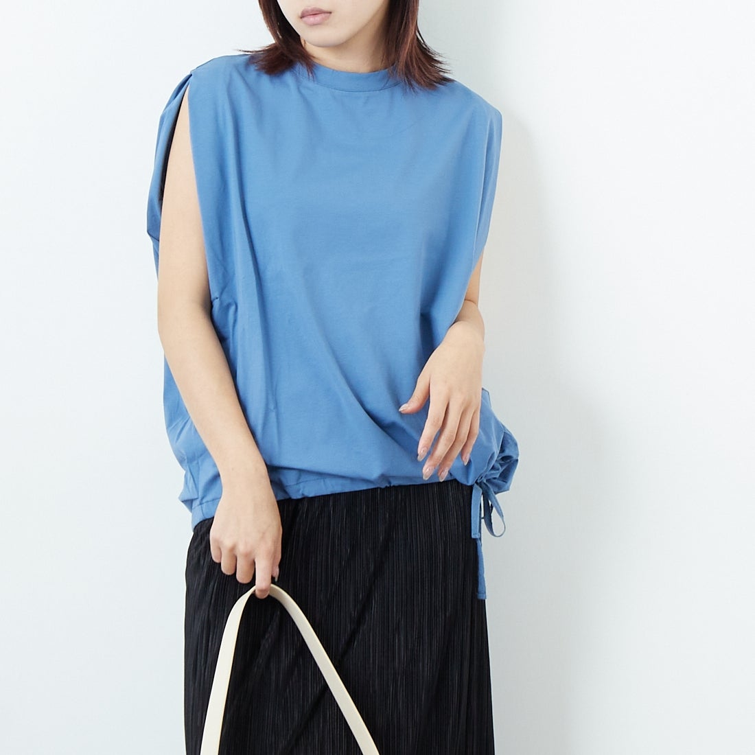 Jf Ready Made [ジェイエフレディメイド] シルケットドロストノースリーブトップス [3101107] 501 ﾌﾞﾙｰ &&モデル身長：167cm 着用サイズ：&&