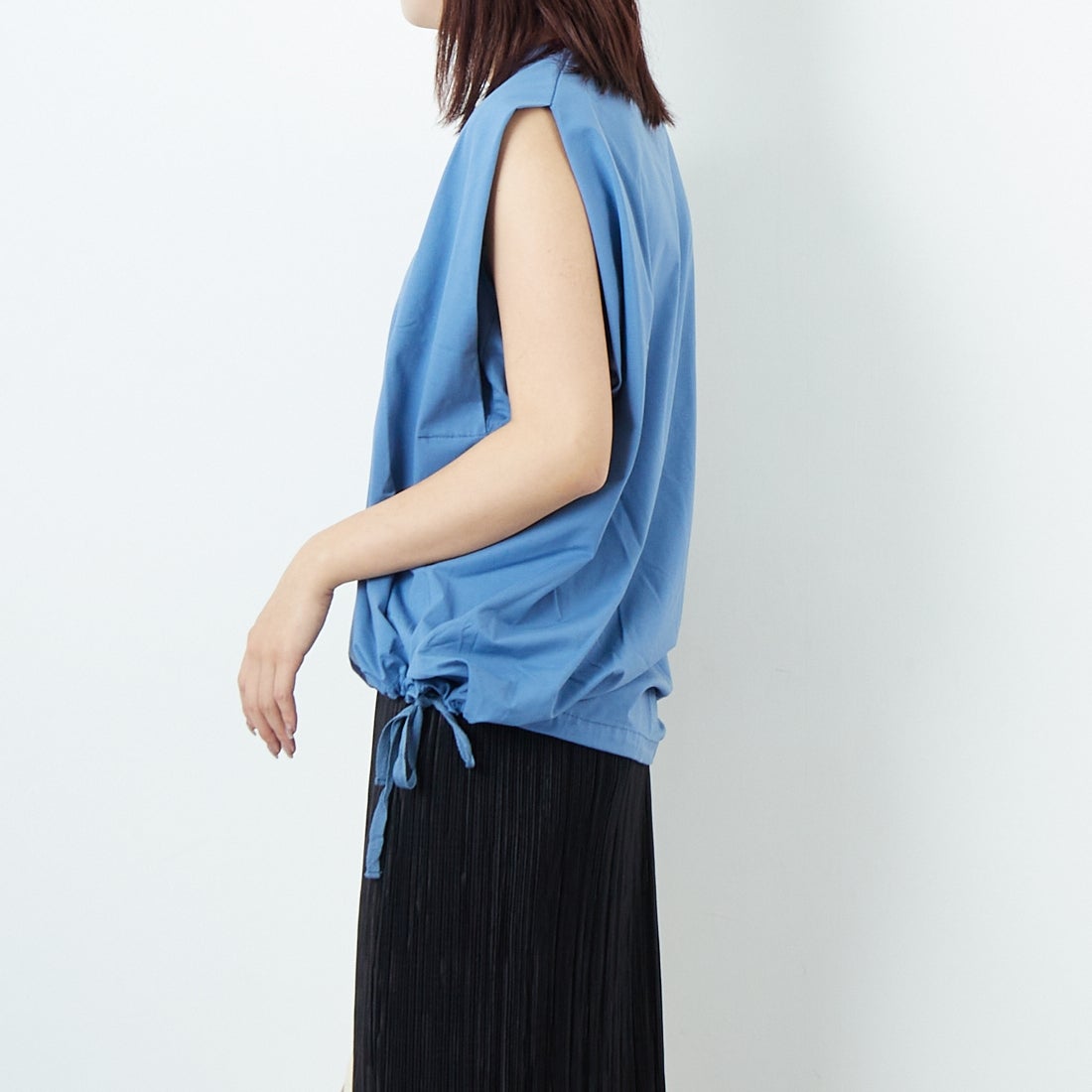 Jf Ready Made [ジェイエフレディメイド] シルケットドロストノースリーブトップス [3101107] 501 ﾌﾞﾙｰ &&モデル身長：167cm 着用サイズ：&&