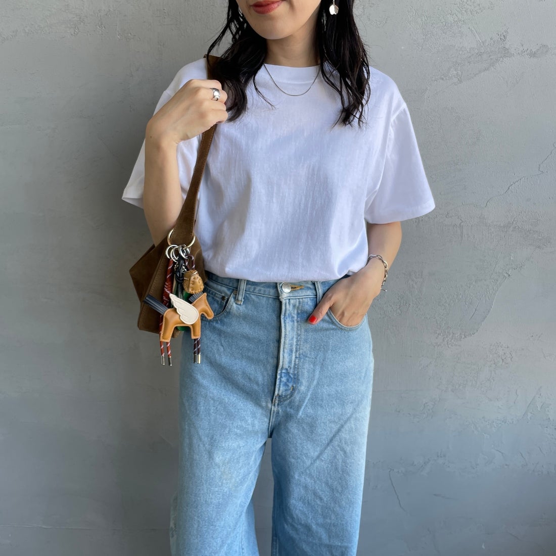 FRUIT OF THE LOOM [フルーツ オブ ザ ルーム] × 中津川吾郎(MIN-NANO) 別注2パックTシャツ [81256900-JF] WHT/WHT &&モデル身長：160cm 着用サイズ：S&&