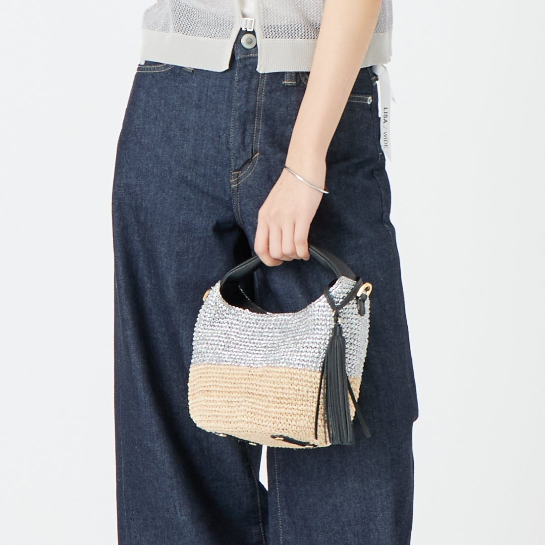 VIOLAd'ORO [ヴィオラドーロ] MIRO メタリックカラーカゴバッグ [V-8897] SILVER/NAT