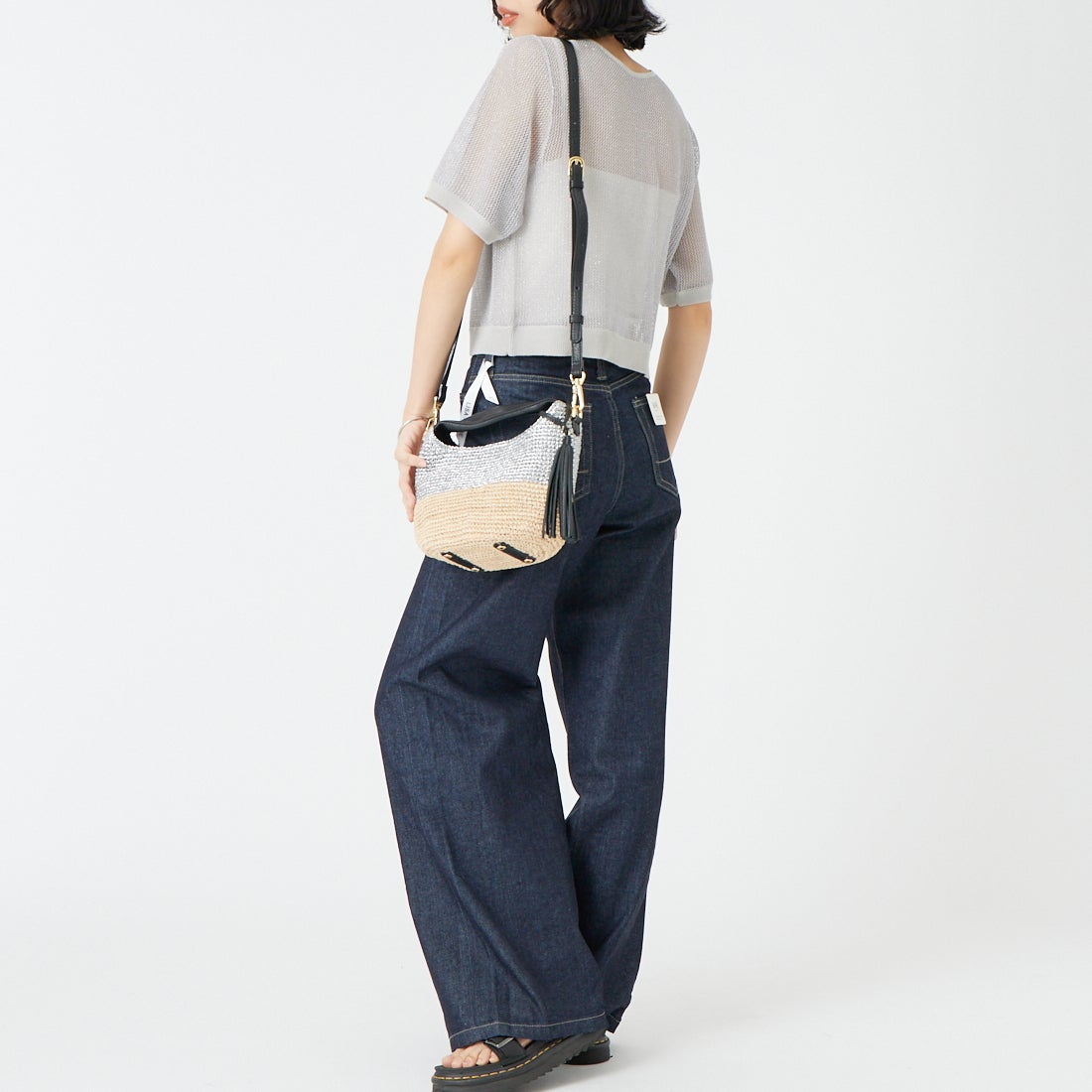 VIOLAd'ORO [ヴィオラドーロ] MIRO メタリックカラーカゴバッグ [V-8897] SILVER/NAT