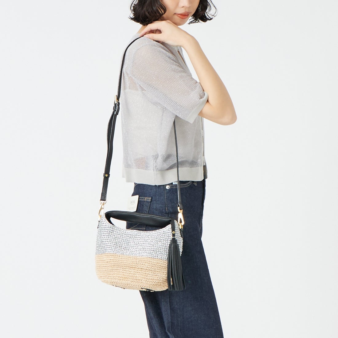 VIOLAd'ORO [ヴィオラドーロ] MIRO メタリックカラーカゴバッグ [V-8897] SILVER/NAT