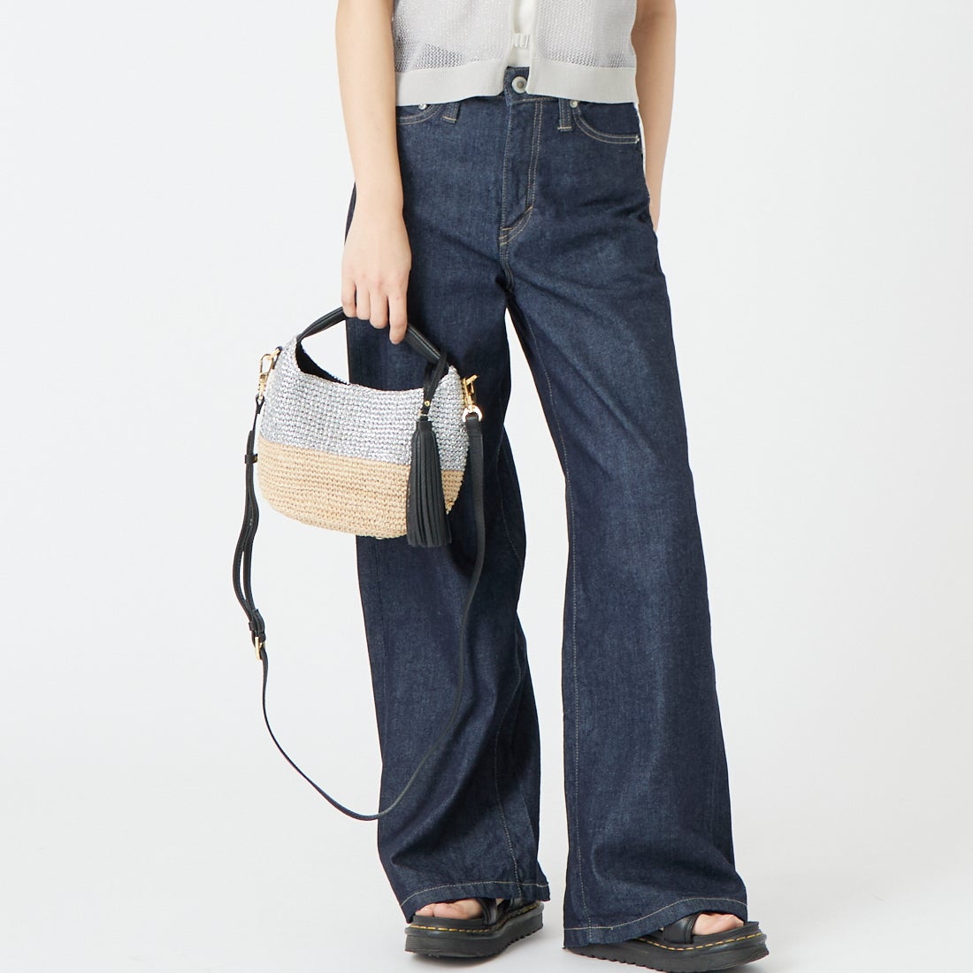 VIOLAd'ORO [ヴィオラドーロ] MIRO メタリックカラーカゴバッグ [V-8897] SILVER/NAT