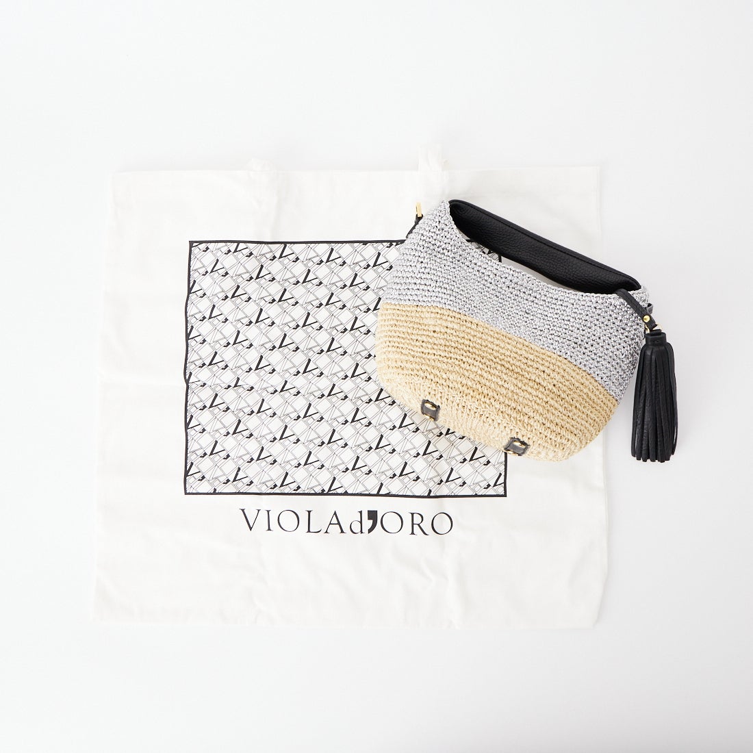 VIOLAd'ORO [ヴィオラドーロ] MIRO メタリックカラーカゴバッグ [V-8897] SILVER/NAT