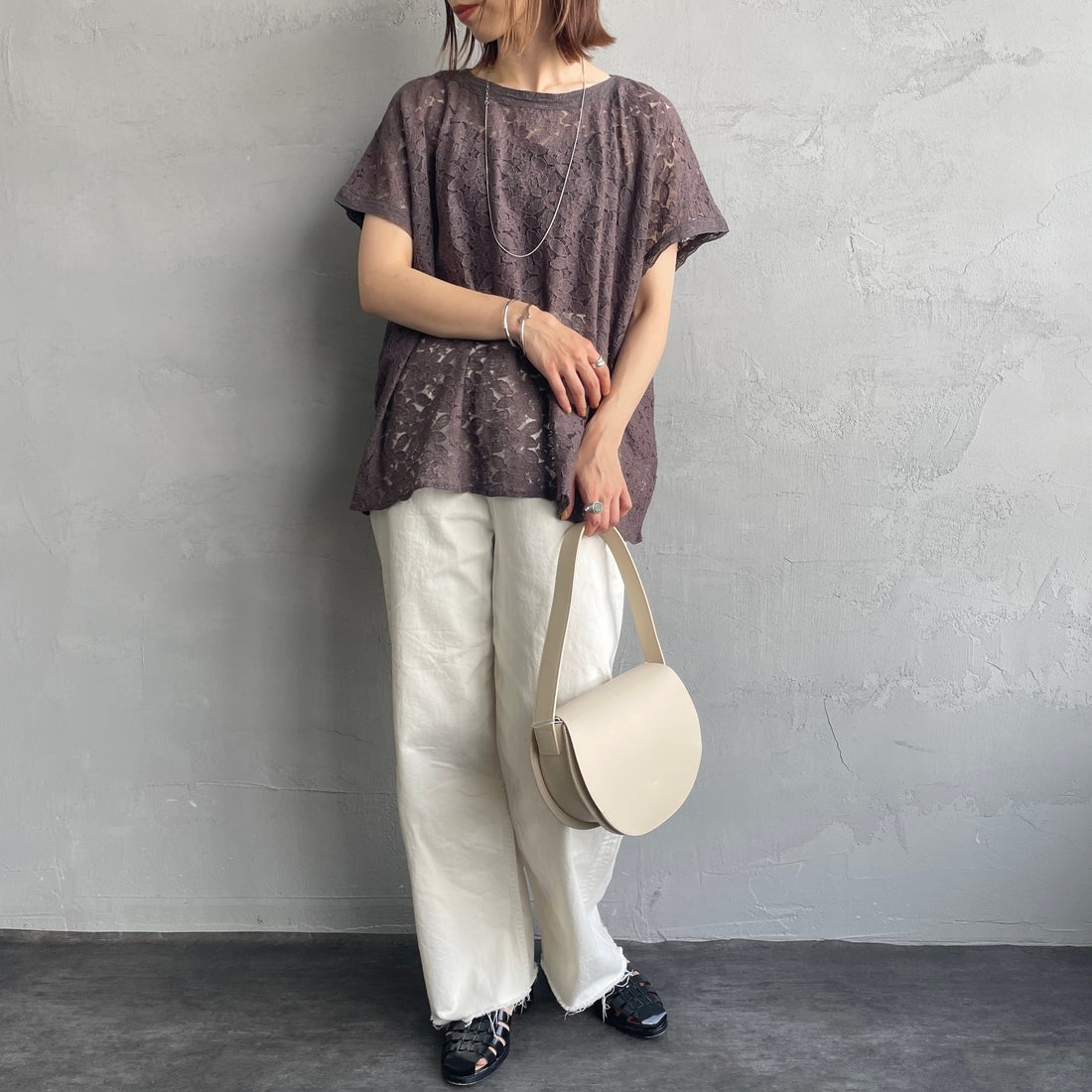 soil [ソイル] チュールレースフレンチスリーブスモック [NSL25052] 9700 CCR &&モデル身長：158cm 着用サイズ：1&&