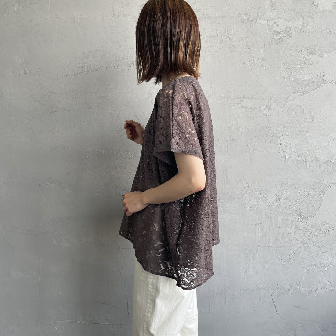 soil [ソイル] チュールレースフレンチスリーブスモック [NSL25052] 9700 CCR &&モデル身長：158cm 着用サイズ：1&&