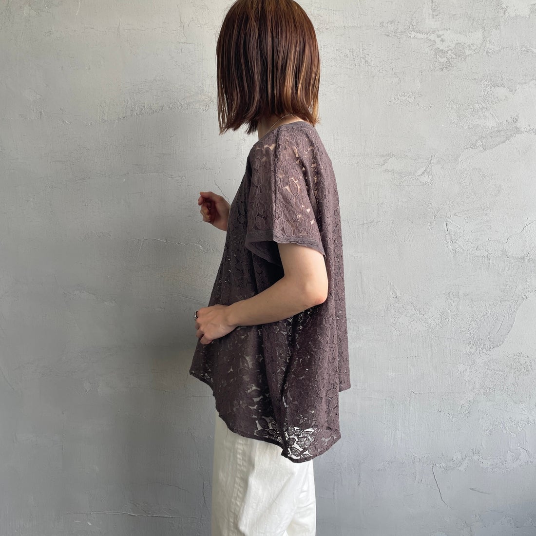 soil [ソイル] チュールレースフレンチスリーブスモック [NSL25052] 9700 CCR &&モデル身長：158cm 着用サイズ：1&&