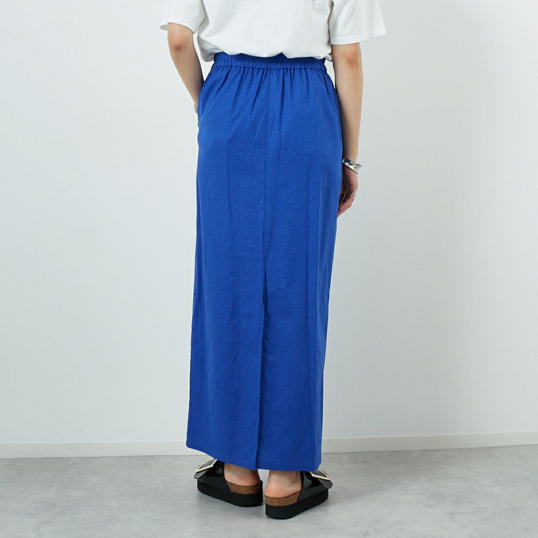 CLOCHE [クロシェ] ストレッチリネンタイトスカート [51286527] ﾌﾞﾙｰ &&モデル身長：160cm 着用サイズ：2&&