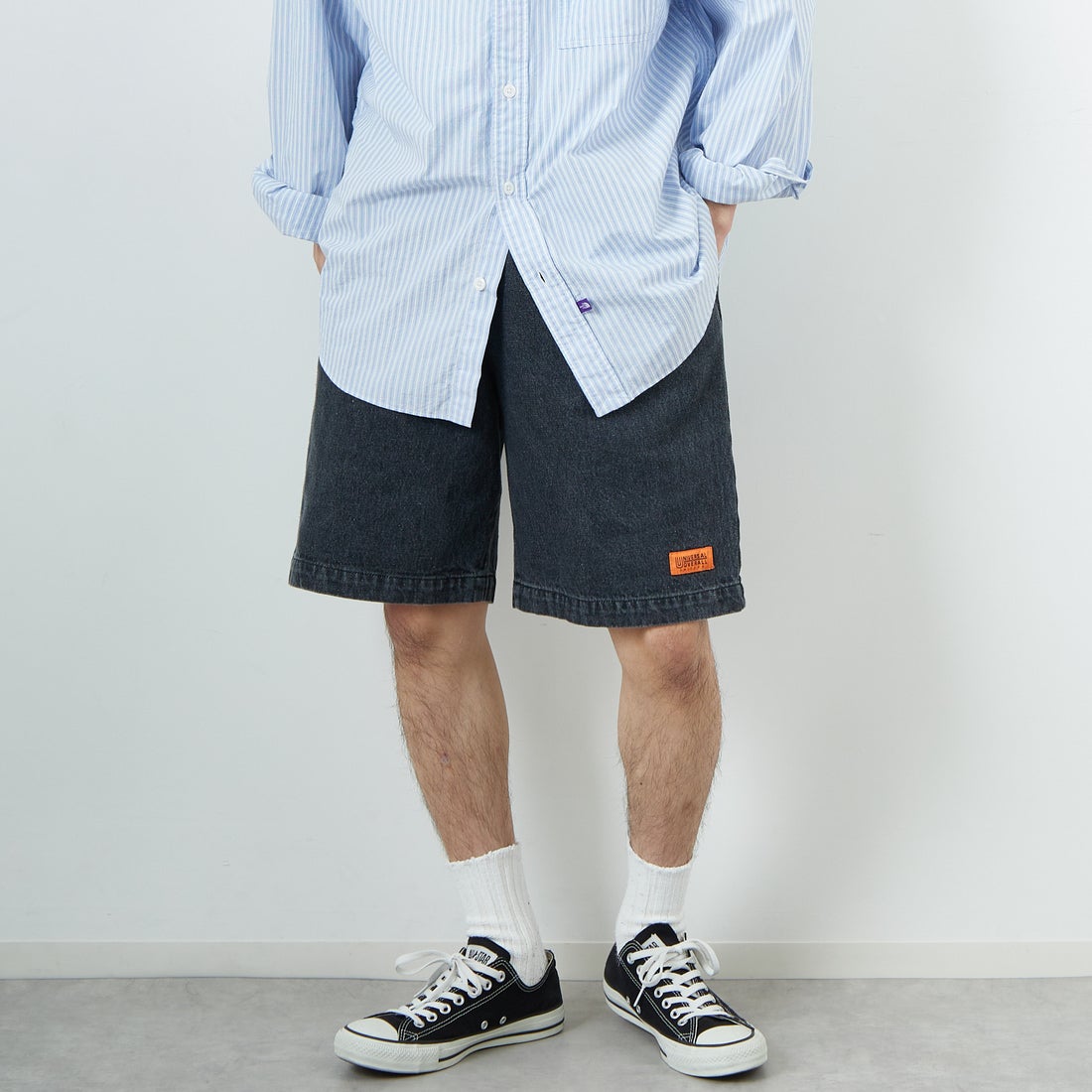 DENIM BLK&&モデル身長：168cm 着用サイズ：L&&