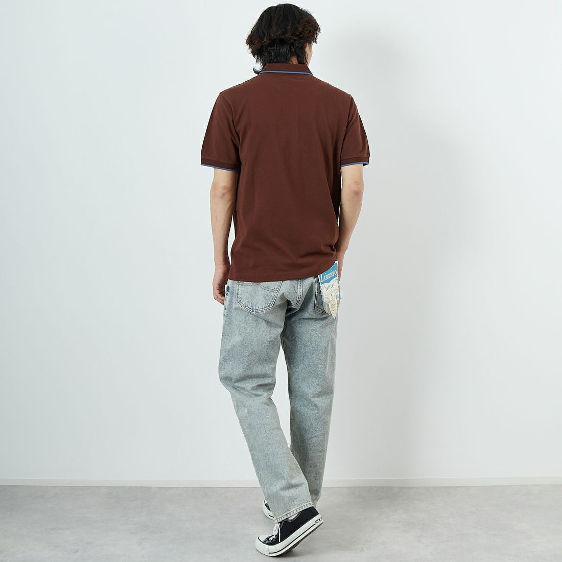 THE FOX [ザフォックス] 別注 ワンポイントロゴ ティップラインポロシャツ [JFU25SS-09-JF] BRWN/BLU &&モデル身長：179cm 着用サイズ：L&&