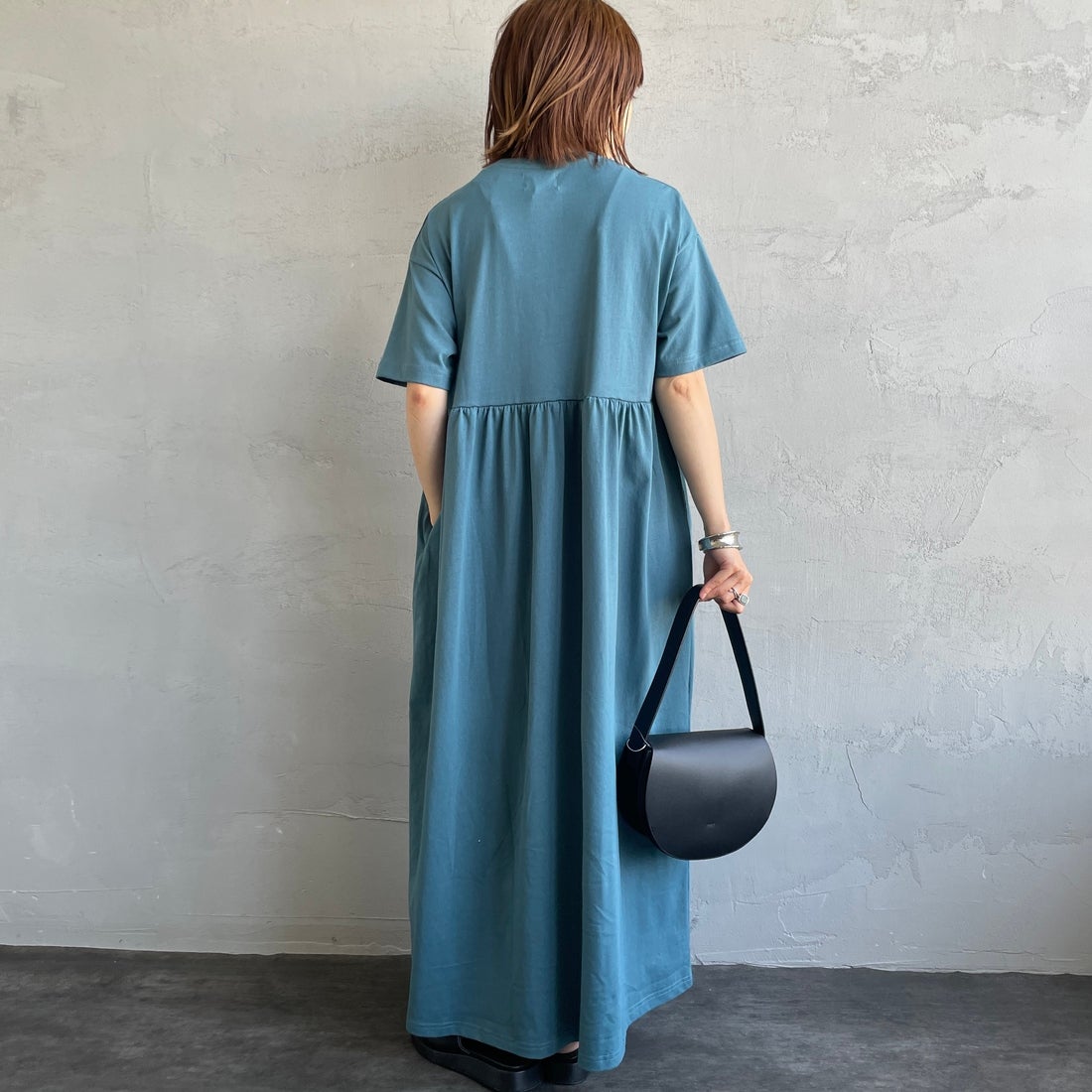 THE FOX [ザフォックス] 別注 ウエスト切替 マキシ丈ギャザーワンピース [JFL25SS-07-JF] ﾌﾞﾙｰ &&モデル身長：158cm 着用サイズ：M&&