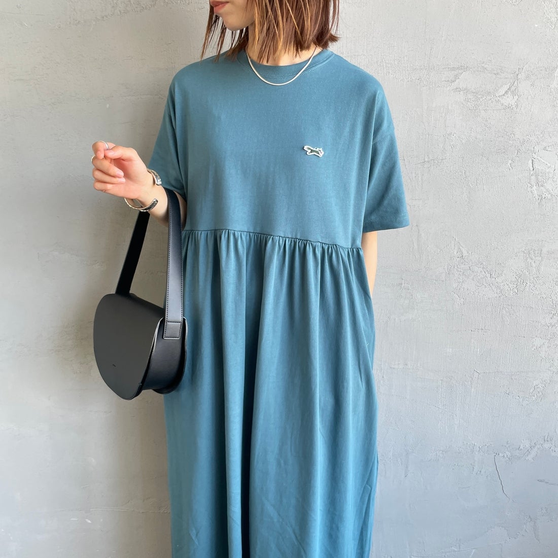 THE FOX [ザフォックス] 別注 ウエスト切替 マキシ丈ギャザーワンピース [JFL25SS-07-JF] ﾌﾞﾙｰ &&モデル身長：158cm 着用サイズ：M&&