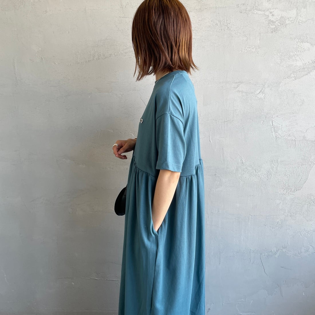 THE FOX [ザフォックス] 別注 ウエスト切替 マキシ丈ギャザーワンピース [JFL25SS-07-JF] ﾌﾞﾙｰ &&モデル身長：158cm 着用サイズ：M&&