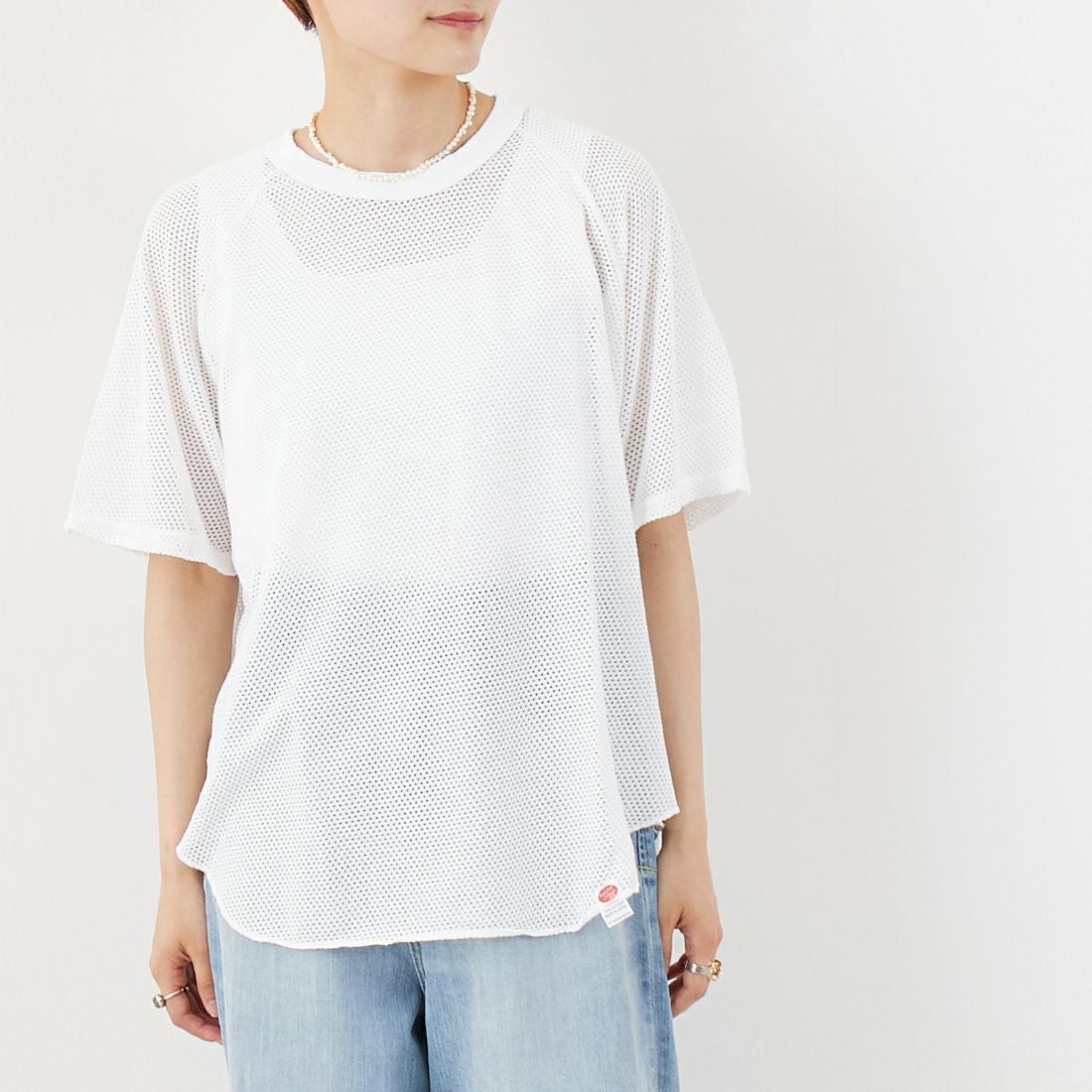 WALLA WALLA SPORT [ワラワラスポーツ] コットンメッシュラグランTシャツ [COTTON-MESH-RAGLAN] WHITE &&モデル身長：160cm 着用サイズ：M&&