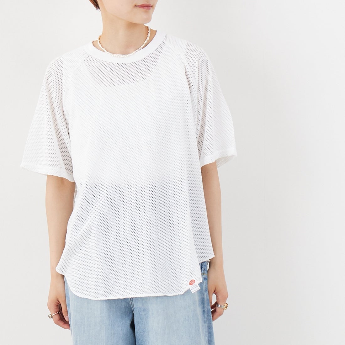 WALLA WALLA SPORT [ワラワラスポーツ] コットンメッシュラグランTシャツ [COTTON-MESH-RAGLAN] WHITE &&モデル身長：160cm 着用サイズ：M&&