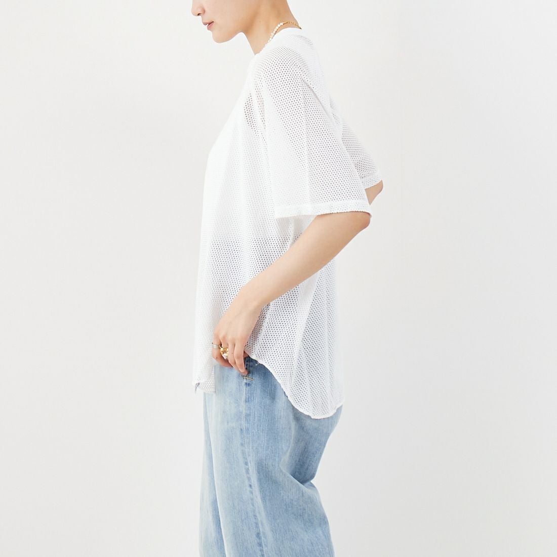 WALLA WALLA SPORT [ワラワラスポーツ] コットンメッシュラグランTシャツ [COTTON-MESH-RAGLAN] WHITE &&モデル身長：160cm 着用サイズ：M&&